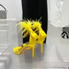 AQUAZZURA Newfeather 장식 스틸레토 힐 샌들 이브닝 슈즈 100mm 실크 앵클 밴드 여성 여름 고급 디자이너 신발 상자 포함