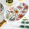 Plates Ceramic Salad With Handle Porcelain Dinner Colorful Floral Pattern Serving Plate For Desserts Sandwiches Dishes