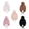 Berets Toddler Infant Boys Girls Winter Skull Cap Fleece Lined Knitted Kids Hat With Earflap Hats Pom-Pom