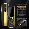 Luxury Golden Business mobiltelefon Unlocked 2G GSM Quad Band Dual Sim Card Mobile Phones Rostfritt stål Body Bluetooth Dial Camera Magic Voice Mobiltelefon