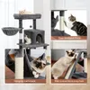 Cat Furniture Scratchers Tree MultiFunctional Tower with Large Top Perch and Soft Condo Hanging Spoon Hammock Scratching Post Bo 230106