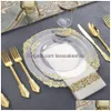 زخارف عيد الميلاد يمكن التخلص من أدوات المائدة الصافية صينية بلاستيكية ذهبية مع Sierware Sierware Sierware Firth