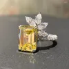 Wedding Rings Arrival Luxury Women Cubic Zirconia Bling Geometric Square Yellow CZ Ring Party Aesthetic Lady Jewelry