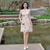 Vêtements ethniques Été Femmes Mousseline de soie Qipao Manches courtes Chinois Traditionnel Femme Robe de soirée Lady Broderie Vintage Bouton Cheongsam