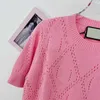 Damen Strick-T-Shirts Designer neue Produkte Hohlbuchstaben Haken Blume Nähen Kristallperlen Altersreduzierung Pullover Rundhals Kurzarm 3AZQ