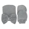 Bérets Stripe Infant Hat Pour 0-6 Mois Bébé Et Gants Coton Doux Mignon Grand Arc Beanie Cap Hiver Turban Chapeaux