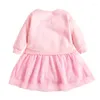 Girl Dresses Frocks For Baby Brand Winter Clothes Animal Letter Print Toddler Thick Warm Pink Fleece Tulle Dress Kids 2-7 Years