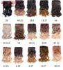 Lanzhi 22 tum fullt huvudklipp i hårförlängning Lång kroppsvåg naturlig svartbrun 5 klipspcs syntetiskt hårstycke för kvinnor LZ102275091