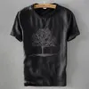 T-shirts hommes 2023 Arrivée Chemise noire Hommes Summer Lin Tshirt Mâle Col rond Broderie Lin T-shirt à manches courtes Mens Casual Camisa