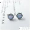 Silver New Simple 925 Sterling Sier Stud Earrings Round Blue Fire Opal With Cubic Zirconia Wedding Jewelry Gift Drop Delivery Fine Dhv5Z