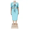 Plus size jurken dames korte mouwen jurk 2023 zomer mode solide kleur omgekeerde holle slinger mid-lengte rok