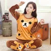 Dames slaapkleding 2023 Autumn Winter Pyjama Set Vrouwen Slaap Shirt Pant Warm flanel Nachthemd vrouwelijke cartoonbeer dieren Pijama's