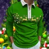 Men's Polos Christmas Printed Lapel Long Sleeve Men's Casual Polo Shirt