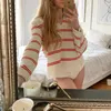 Women's Sweaters 2023 Early Autumn Women's Stripe Knitwear Long Sleeve Turn-down Collar Ladies Casual Loose Pullover Sweater