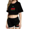 Kvinnor s t shirt mode flicka sexig spårdräkt skörd topp shorts kostym söt körsbärstryck kort casual sportkläder fitness wear yoga set 230106