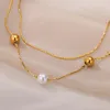 Ketting oorbellen set roestvrijstalen parelballen snaar armband dames gouden choker cadeau partij sieraden super fijn touw chian