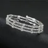 Bangle ly Three Rows Rhinestone Bracelet Bracelet Double Layers Open Cuff قابل للتعديل لأخوات الأصدقاء