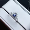 Pierścienie klastra KJjeaxcmy Fine Jewelry 925 Srebrny Srebrny Inkrustowany Naturalny Sapphire Elegancki regulowany Woda Drop Pierścień Pierścień Pierścień