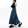Jupes rétro femmes Denim jupe taille haute ample a-ligne robe tout match filles vêtements d'extérieur gland plissé long jean 2023