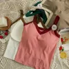 Women's Tanks American Retro Colorblock Tanks&Camis For Women Spaghetti Strap Spliced Croset Crop Tops With Built In Bras Femme Tank