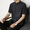 Erkekler Sıradan Gömlek Erkekler Gömlek Giyim Çin tarzı Düz ​​Renk Retro Hanfu Kısa Kollu Zarif Büyük Boy Büyük Erkek Chines