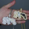 Nouveau collier pendentif à la mode plaqué or Full Bling CZ Gun pour hommes femmes avec chaîne de corde de 24 pouces bijoux Hip Hop