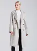 Women's Fur 2023 Double-breasted Real Wool Long Jacket Laced-up Notched Collar Overcoat Women's Winter Coat