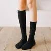 Femmes chaussettes bonneterie solide longs bas mince haut genou japon noir blanc velours bas jambe Calcetines Medias