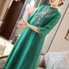 Etnik Giyim Kadın Elbise Seyahat Pogerya Tatil Uzun Retro Geliştirilmiş İşlemeli Cheongsam Yarım Kollu Stil