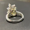 Wedding Rings Arrival Luxury Women Cubic Zirconia Bling Geometric Square Yellow CZ Ring Party Aesthetic Lady Jewelry