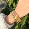 Link Bracelets Pera Gorgeous Dubai Gold Color Purple Pink Cubic Zirconia Large Wide Bangles Luxury Banquet Jewelry For Women B036