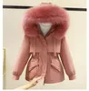 Logo de algodão parkas feminino acolchoado mais tamanho 2xl inverno jaqueta de peles grande mulher solta mana quente com capuz casaco de casaco 230107