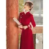 Vêtements ethniques Rouge Cheongsam Plus La Taille Jeune Manches Longues Rétro Amélioré Col Mandarin Élégant Chaud Automne Hiver Année Chinoise Robe Femmes