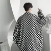 メンズカジュアルシャツYasuguoji Korean Fashion Harajuku Plaid Men Streetwear Roose 2023高品質の男性特大の長袖