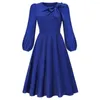 Casual Dresses Black For Women 2023 Elegant A-line Long Sleeve Bow Vintage Eveing Party Dress Mid Length Solid Pleated