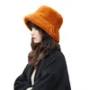 Breda randen hattar faux päls vinter hink hatt för kvinnor flicka mode fasta förtjockad mjuk varm fiske cap semester lady utomhus1