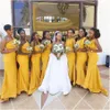 New Gold African Bridesmaid Dresses One Shoulder Pleats Satin Long Wedding Party Dress Mermaid Maid Of Honor Gowns Plus Size