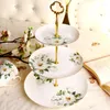 Plates 6 8 10inch Fine Bone China Buffet Cake Plate Stand Green Floral Ceramic Porcelain Candy Dessert For Party