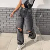 Women's Jeans Kayotuas Women Denim High Waist Hole Ripped Loose Wide Leg Trousers Classic Basic Korean Fashion Streetwear