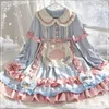 Robes décontractées Coolfel femmes japonaises dentelle femme de chambre Lolita robe rose doux nœud à volants à manches longues bleu princesse Vintage mignon fée