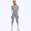 Aktive Sets Plus Größe Yoga Anzüge Gym Set Frauen Nahtlose Sport Enge Hosen Langarm Top 2 Stück Workout Kleidung für