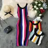 Casual Dresses 2023 Stripe Knit Bodycon Dress Women Spring Summer Round Neck Sexy Slim Semeless Spaghetti Strap Beach Midi Party D167