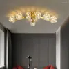 Candelabros FSS Nordic Copper Gold Crystal Araña LED Arco Lámpara de Sala de Estar Luz Americana Dormitorio de Lujo Comedor Lámparas Interiores