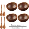 Bowls Natural Coconut Bowl Set Wooden Salad Ramen Wood Spoon Coco Smoothie Kitchen Tableware 12-15 Cm