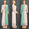 Etnik Giyim Topluluğu Femme Musulmane Eid Mübarek Abayas 3D Çiçekler Şifon Elbise İç 2 PCS Set Djellaba Kadınlar Dubai Türk Robesethni