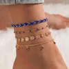 Anklets 4pcs/set Bohemia Colorful Gem Tassel Set For Women Blue Seed Beaded Stone 2023 Female Beach Party Jewelry 16835