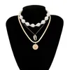 Pendanthalsband Vintage Multilayer Metal Sea Shell Baroque Pearl Round Halsband Kvinnor Eleganta Geometriska smycken Kolye XR2347