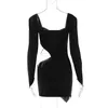 Casual Dresses BKLD Solid Color Women Clothing 2023 Autumn Fashion Sexig Side Hollow Out Chain Slim Long Sleeve Bodycon Dress Party Clubwear