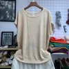 Dames t shirts katoenen linnen gebreide lichtgewicht vrouwen t-shirts zomer vintage vaste losse o-neck batwing mouwen casual vrouwelijke trekt tops