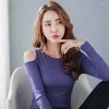 Women's T Shirts Off-the-shoulder Sexy Top Long-sleeved T-shirt Women Autumn Bottoming Shirt Cotton Loose O-Neck Clothes Woman 15633